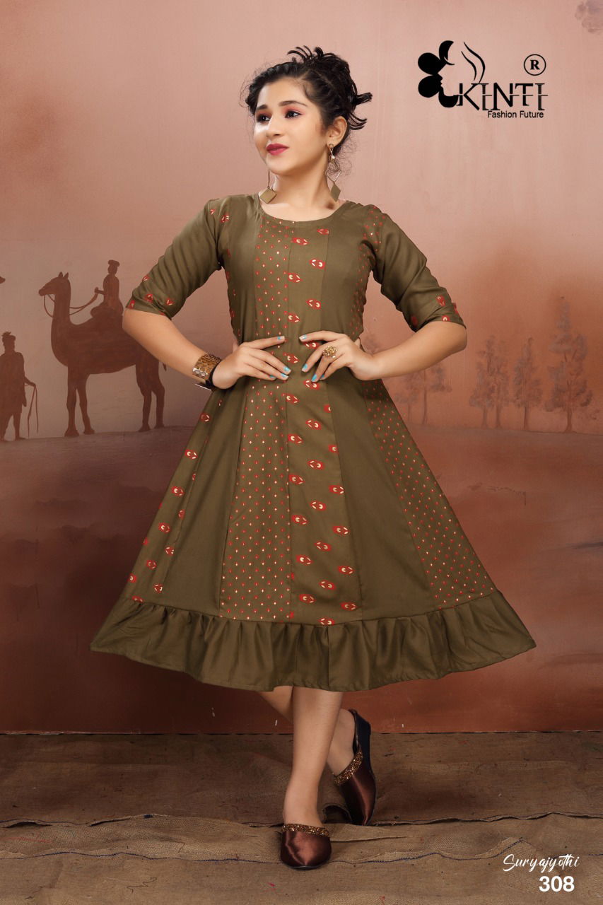 Kinti Suryajyothi New Exclusive Wear Rayon Printed Kids Kurti Collection